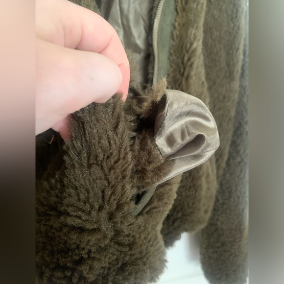 &merci Faux Fur Dark Olive Bomber Jacket - Picture 9 of 10